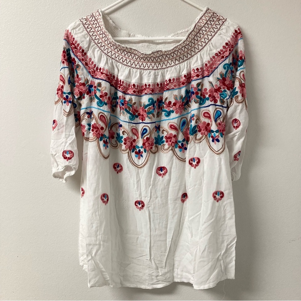 Embroidered Off Shoulder Top-M-Hippy Boho Festival